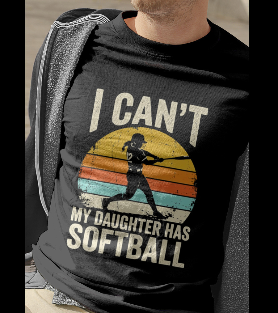 Softball Player 12 I Can't My Daughter Has Softball Sunset T-Shirt