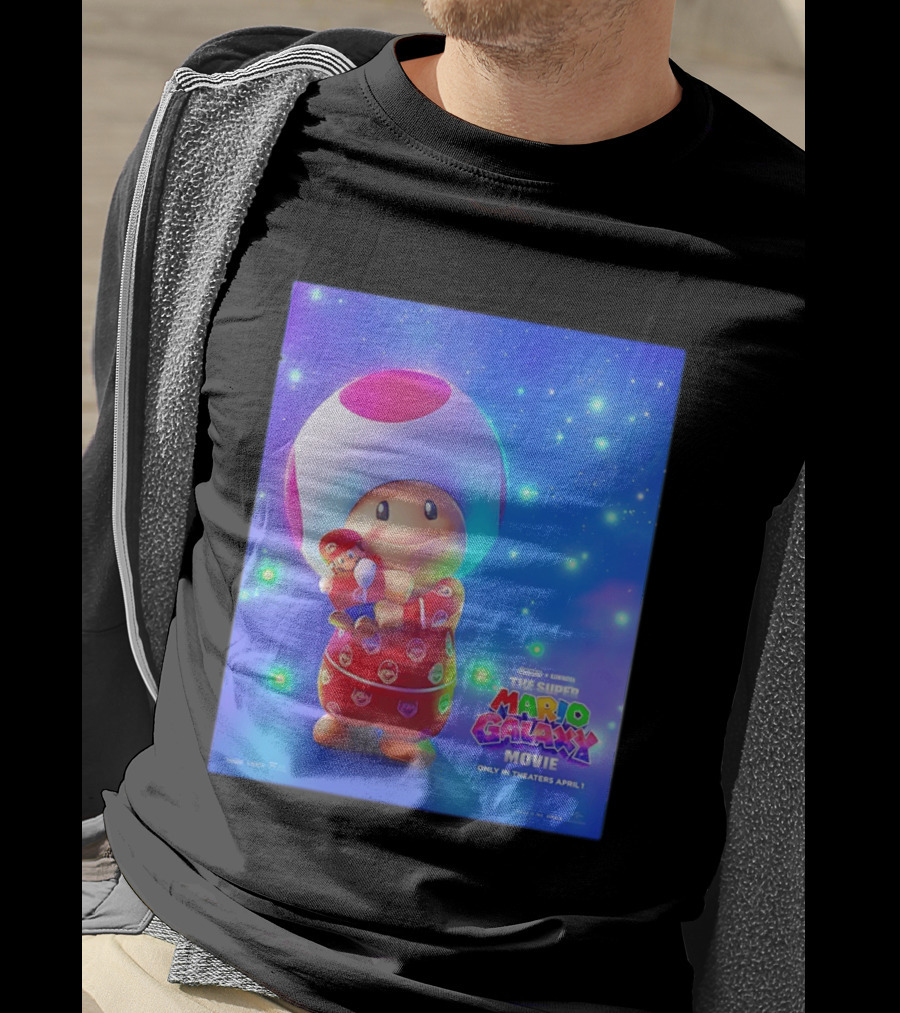 The Super Mario Galaxy Movie Toad Hugging Mario Pajamas Only In Theaters April 1 T-Shirt