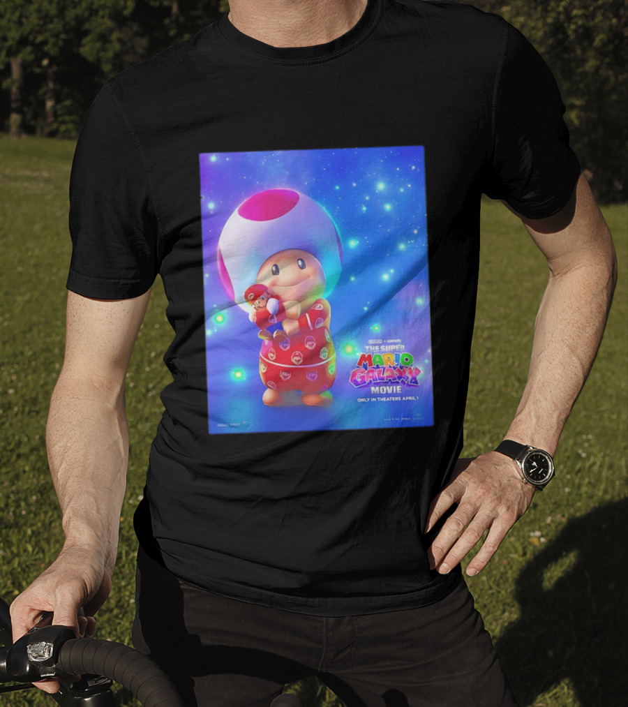 The Super Mario Galaxy Movie Toad Hugging Mario Pajamas Only In Theaters April 1 T-Shirt
