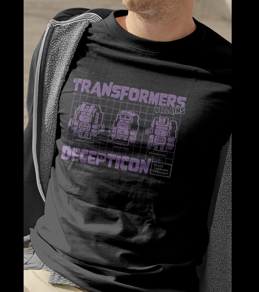 Transformers Decepticon Villains Starscream Megatron Soundwave Peace Through Tyranny T-Shirt