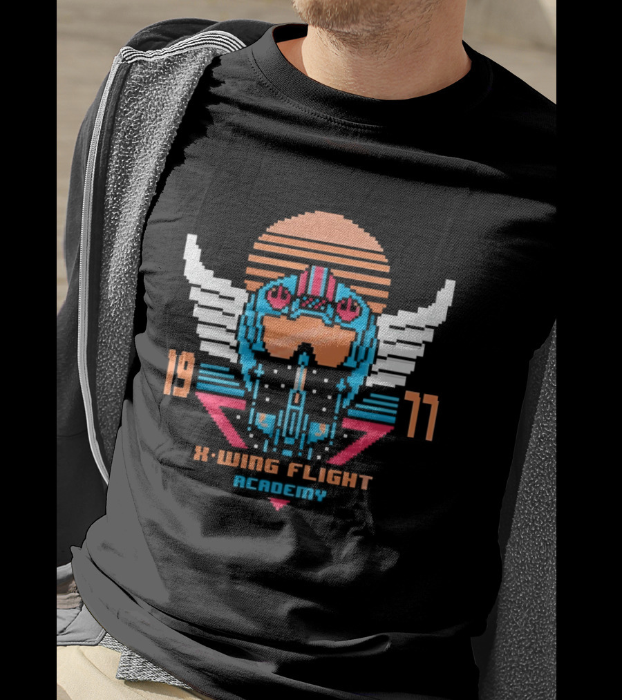 X Wing Flight Academy 1977 Rebel Pilot Pixel Art Starfighter Helmet T-Shirt