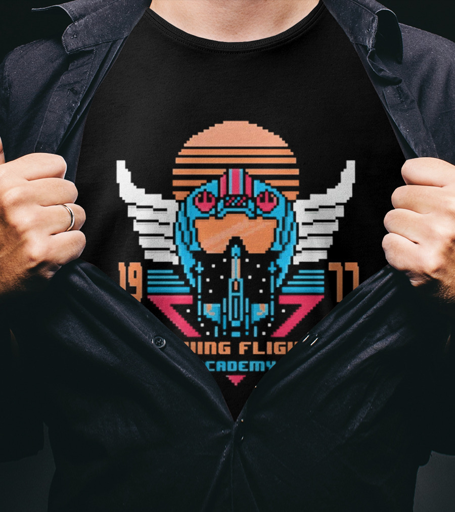 X Wing Flight Academy 1977 Rebel Pilot Pixel Art Starfighter Helmet T-Shirt