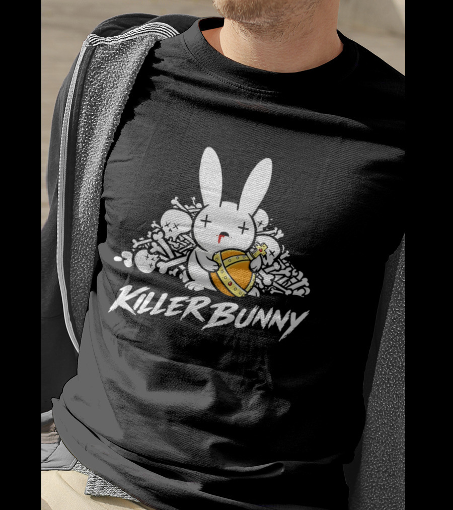Killer Bunny Cuddly Rabbit With Sword Amidst Bones T-Shirt