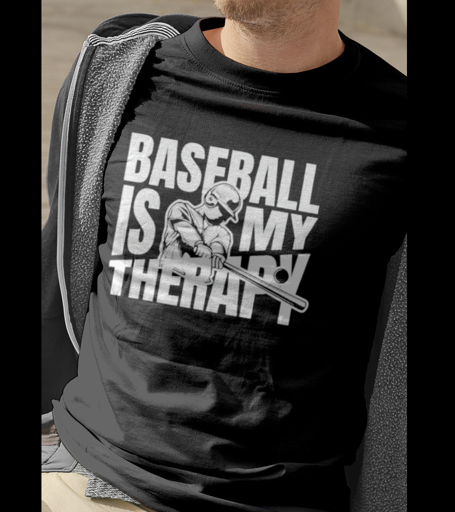 Baseball Is My Therapy Player Hitting Ball T-Shirt
