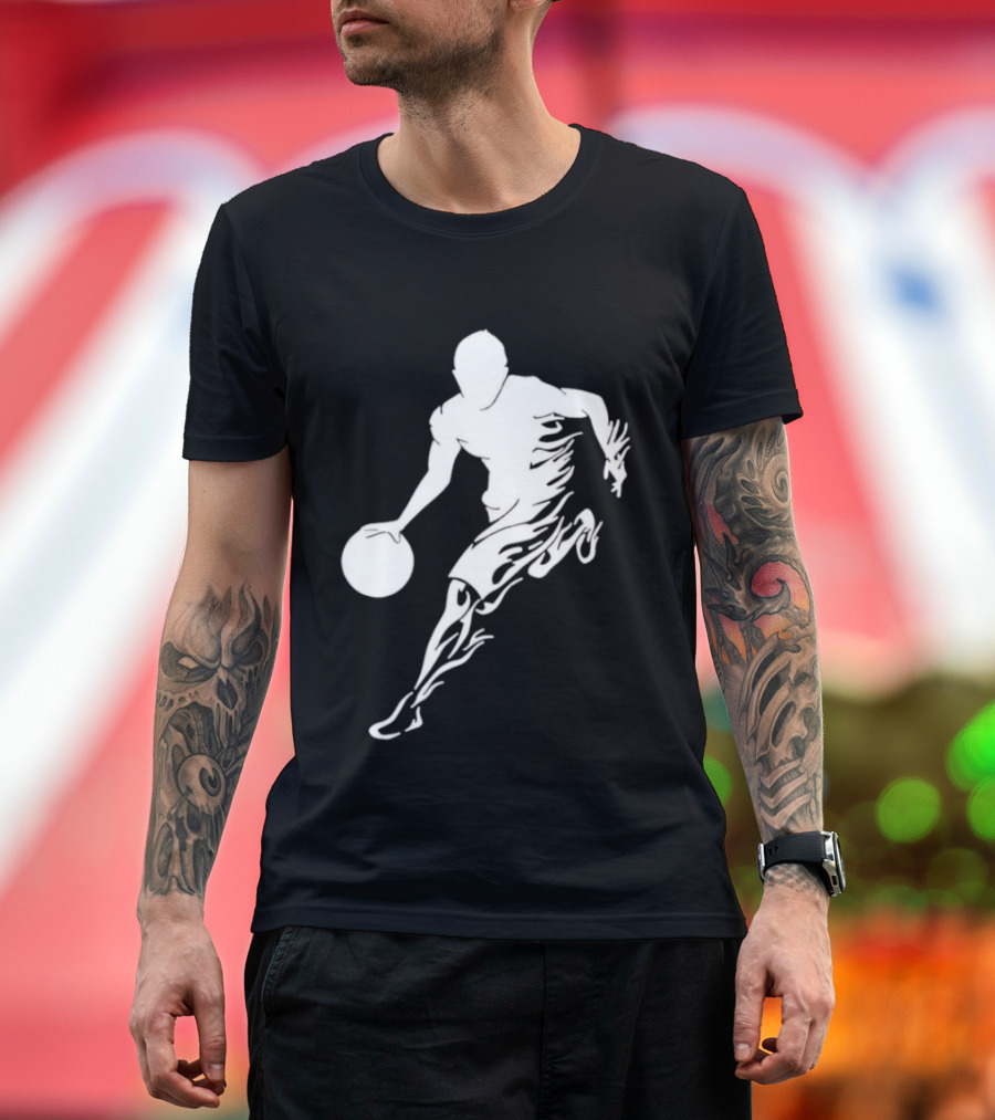 Basketball Player Dribbling With White Flame Motion T-Shirt