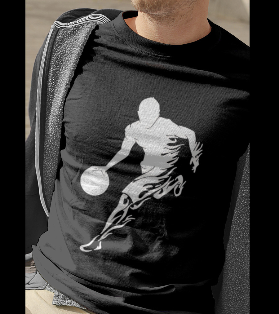Basketball Player Dribbling With White Flame Motion T-Shirt
