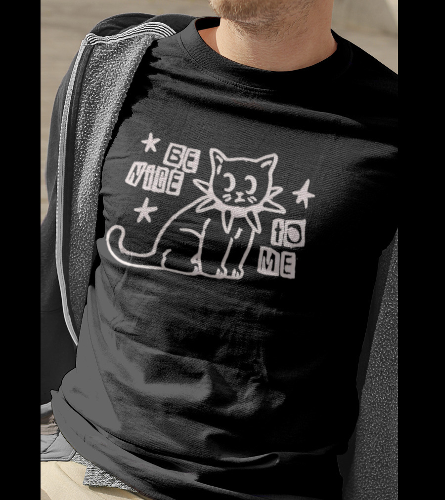 Be Nice To Me Cat Drawing With Stars T-Shirt