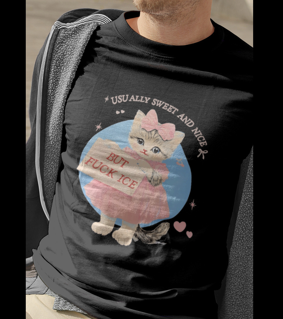 Kitten But Fuck Ice Usually Sweet And Nice Pink Bow Heart Cute Cat T-Shirt