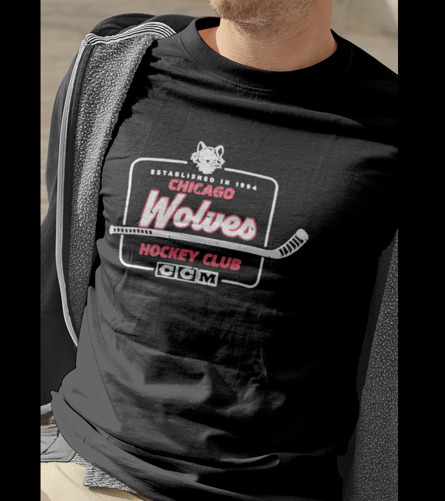 Chicago Wolves Established 1994 Hockey Club Retro Logo With Wolf And Hockey Stick T-Shirt