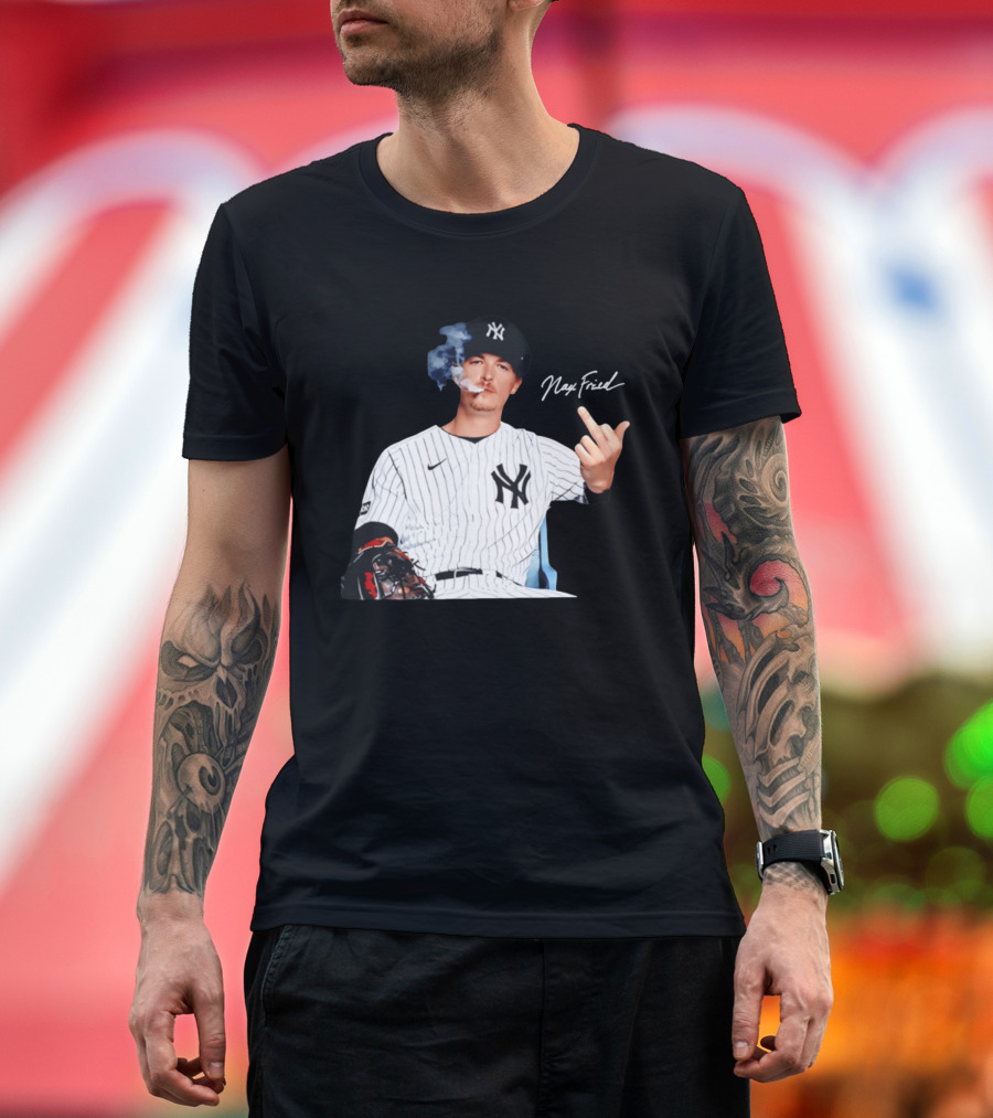 Max Fried New York Yankees Middle Finger Gesture Smoking 2026 T-Shirt