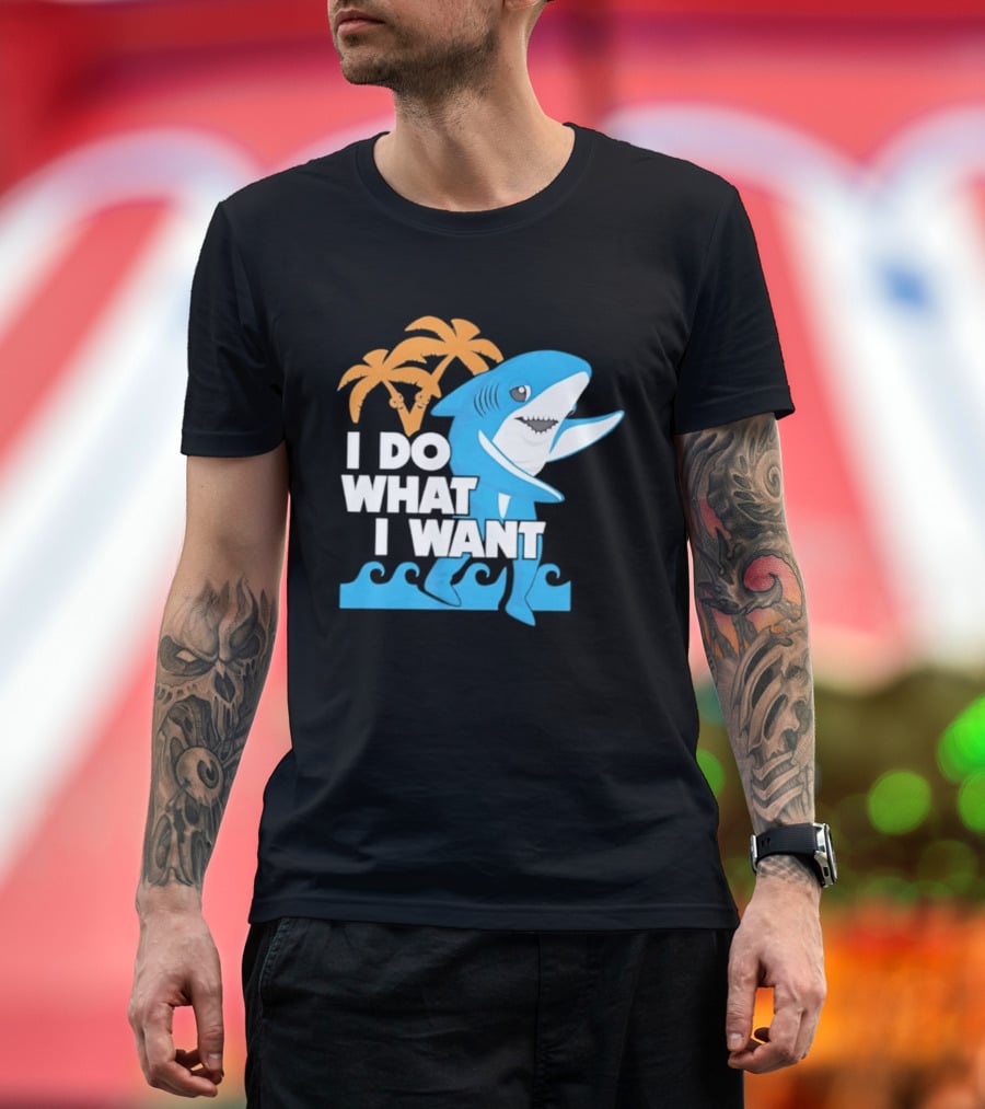 I Do What I Want Shark Palm Tree Sea Waves T-Shirt