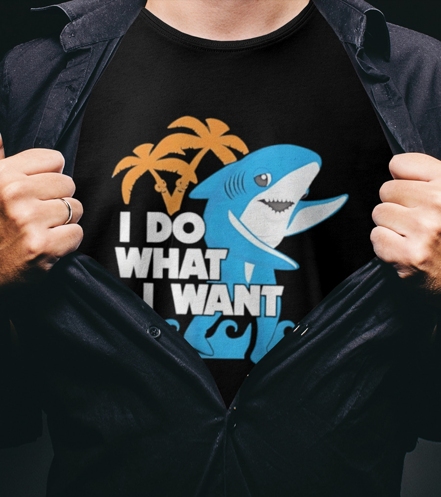 I Do What I Want Shark Palm Tree Sea Waves T-Shirt