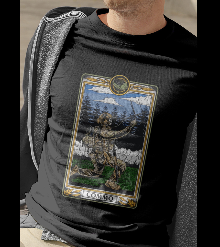 Commo Skeleton Soldiers Tactical Card Kneeling Soldier Forest Radio Communication T-Shirt