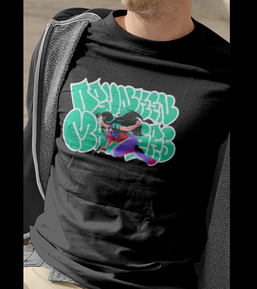 Drunken Masters Anime Girl Green Graffiti Gun Action T-Shirt