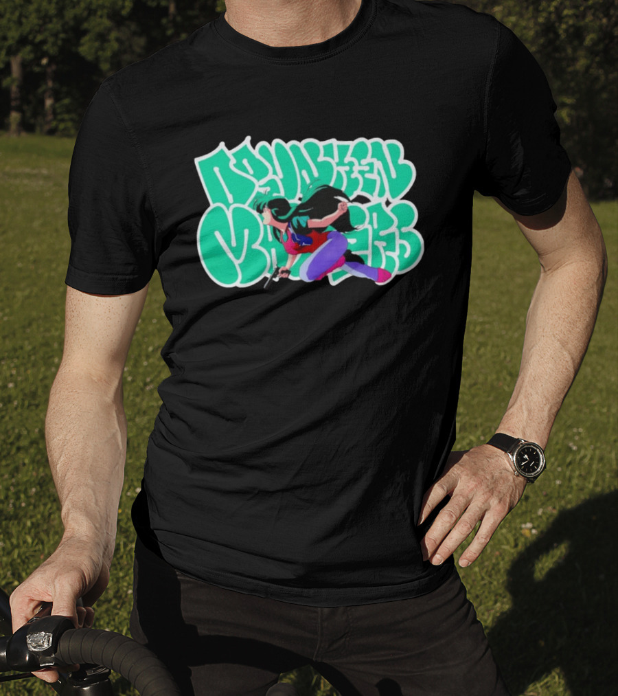 Drunken Masters Anime Girl Green Graffiti Gun Action T-Shirt