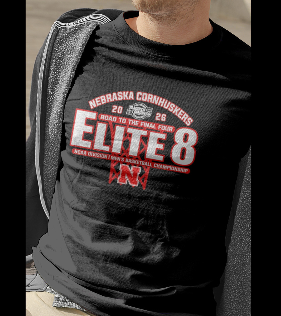 Nebraska Cornhuskers 2026 NCAA Division I Men's Basketball Championship Road To The Final Four Elite 8 T-Shirt