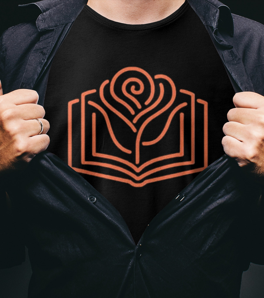 Neon Rose In The Books Open Flower T-Shirt