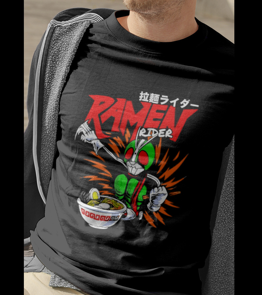 Ramen Rider Japanese Text Meme Funny Bowl Explosion T-Shirt
