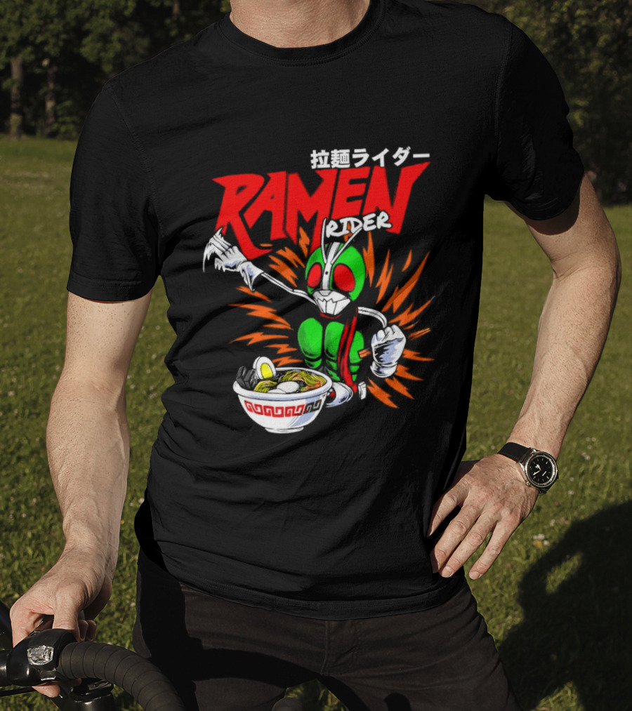 Ramen Rider Japanese Text Meme Funny Bowl Explosion T-Shirt
