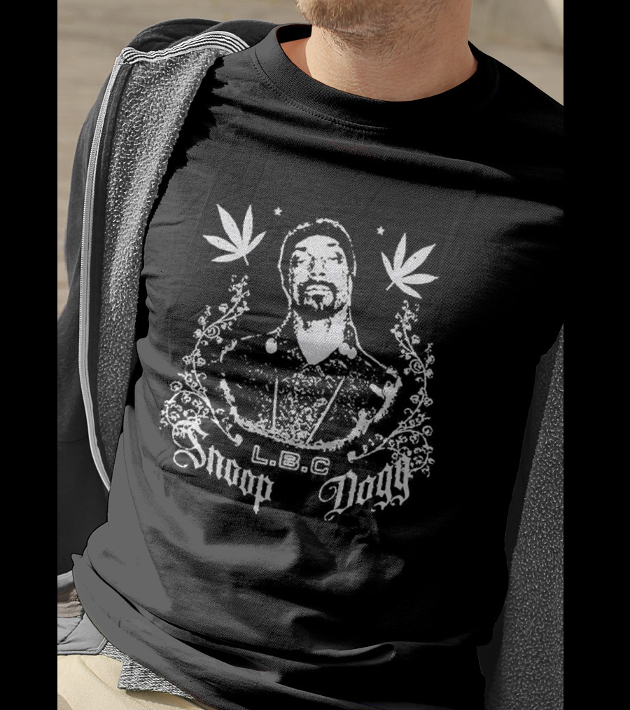 Snoop Dogg L.B.C Portrait With Cannabis Leaves T-Shirt