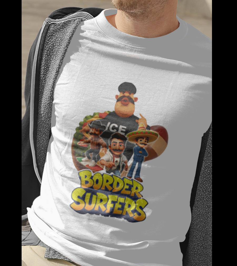 Border Surfers ICE Cartoon Characters Mexican Hat T-Shirt