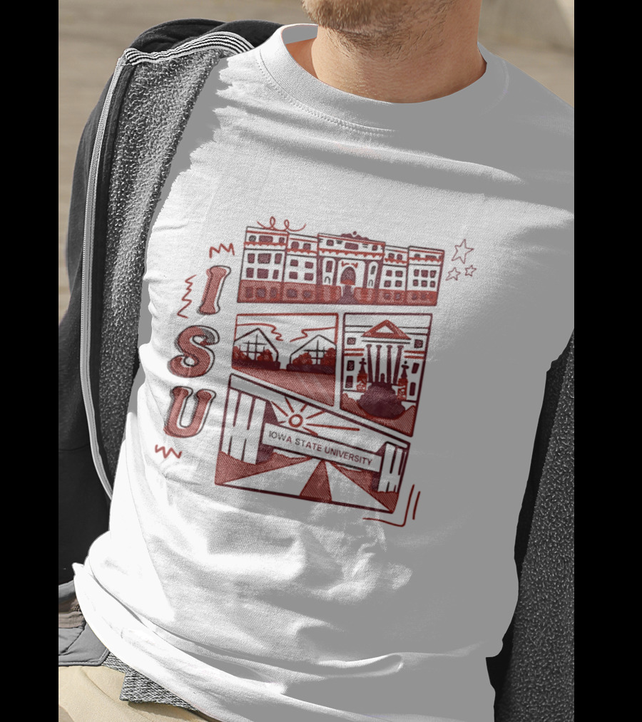 Iowa State University ISU Campus Landmarks Comic Paint T-Shirt