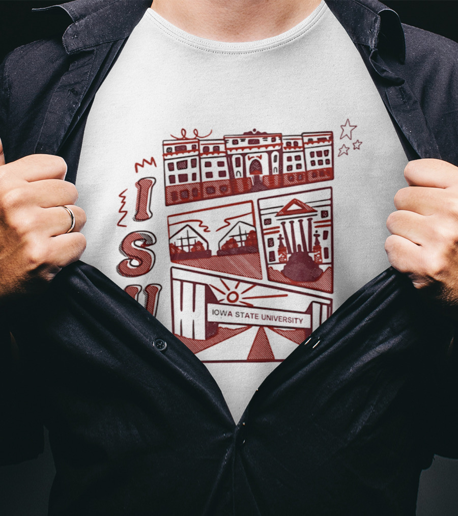 Iowa State University ISU Campus Landmarks Comic Paint T-Shirt