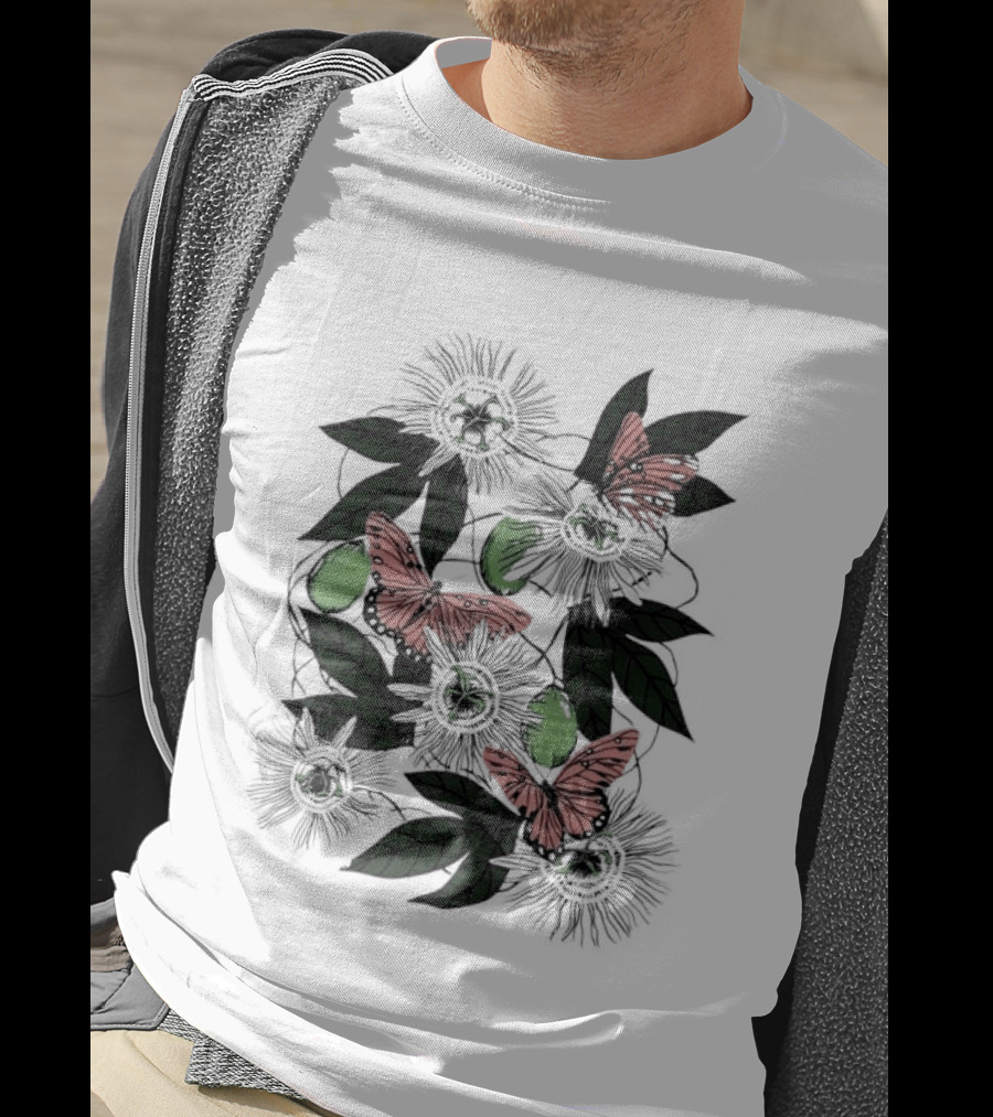 Passion Flower Pistachio Incarnata Red Butterflies Adult T-Shirt