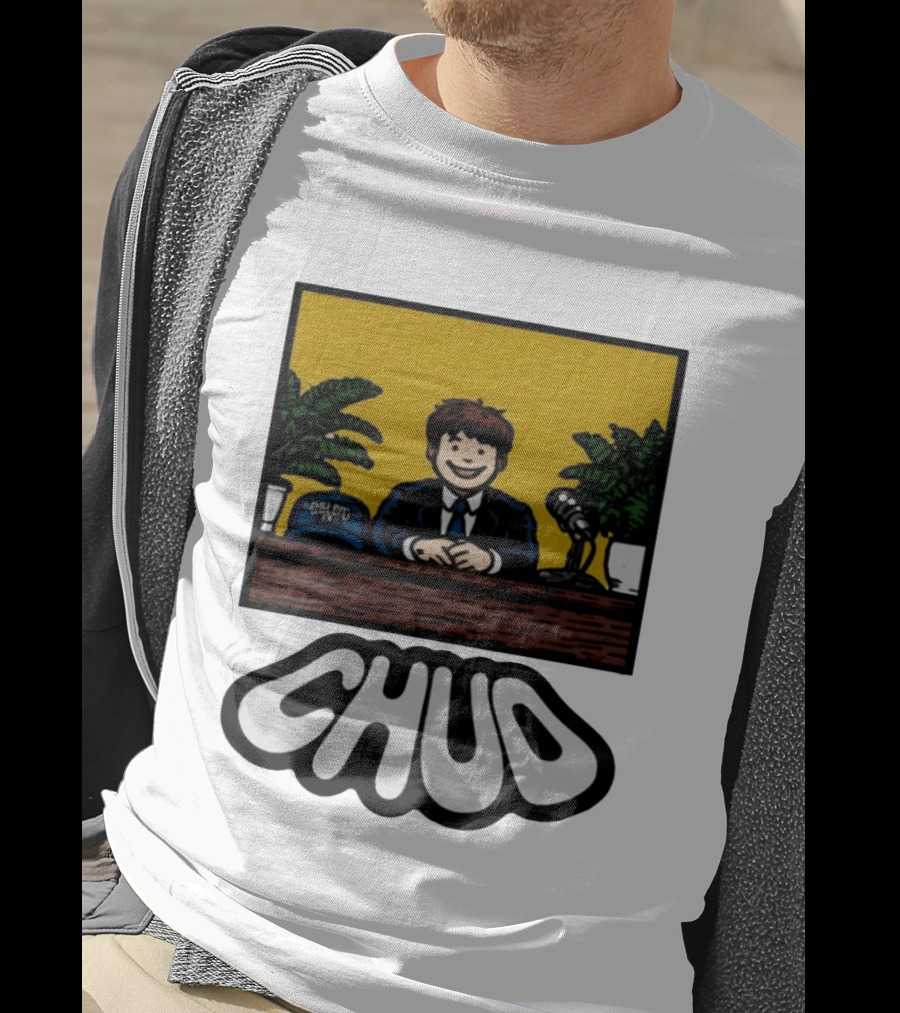 Fuentes Store Chud Comic Style Desk Scene With Microphone And Cap T-Shirt