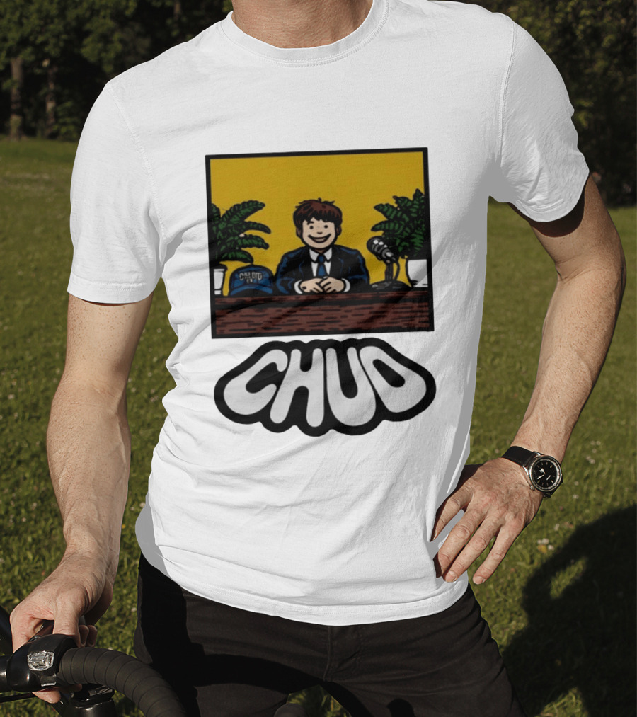 Fuentes Store Chud Comic Style Desk Scene With Microphone And Cap T-Shirt