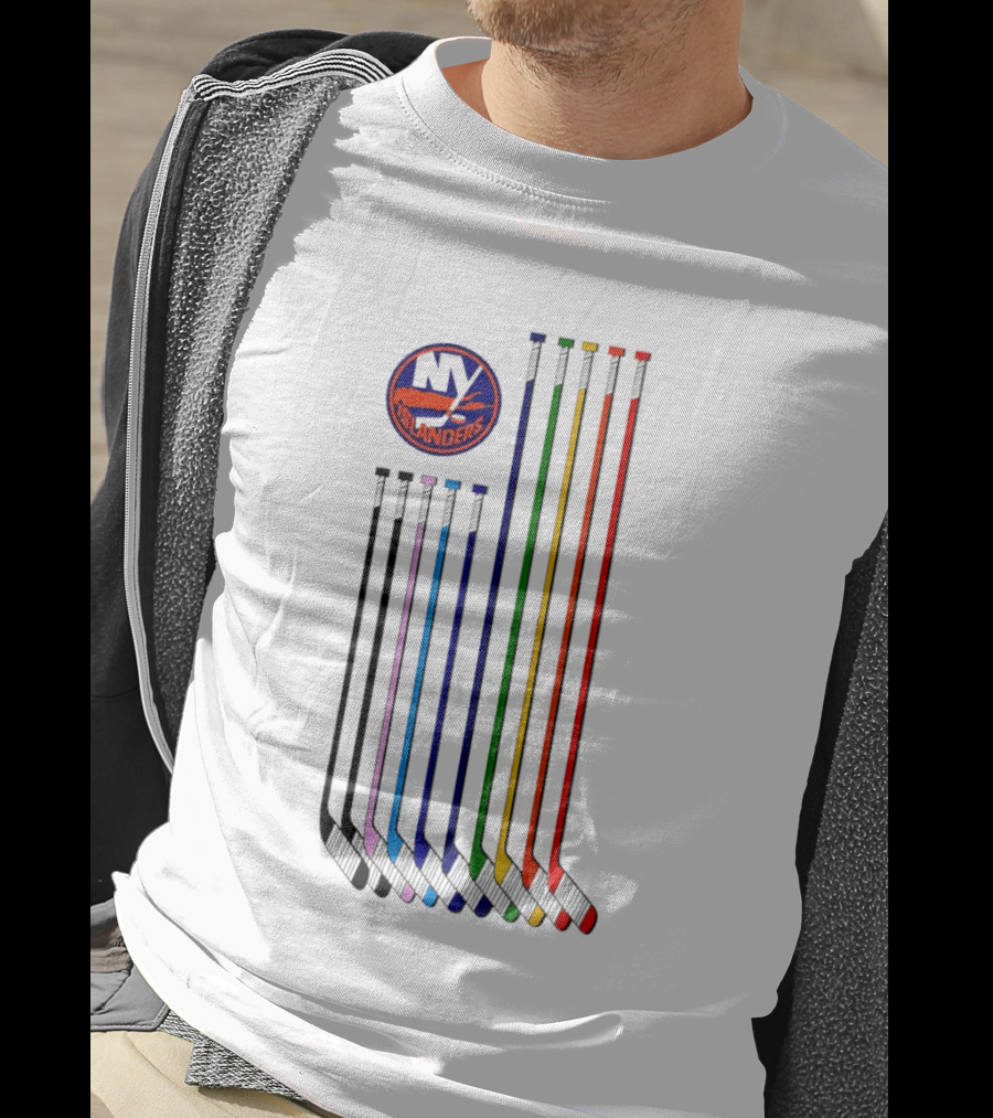 NY Islanders Hockey Pride LGBT Rainbow Sticks T-Shirt