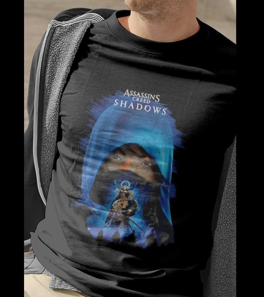 Assassin's Creed Shadows Blue Cloaked Figure With Samurai Warrior T-Shirt