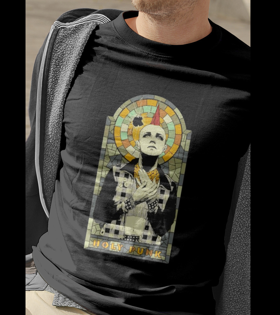 Holy Punk Rock Stained Glass Punk With Mohawk And Plaid Jacket T-Shirt