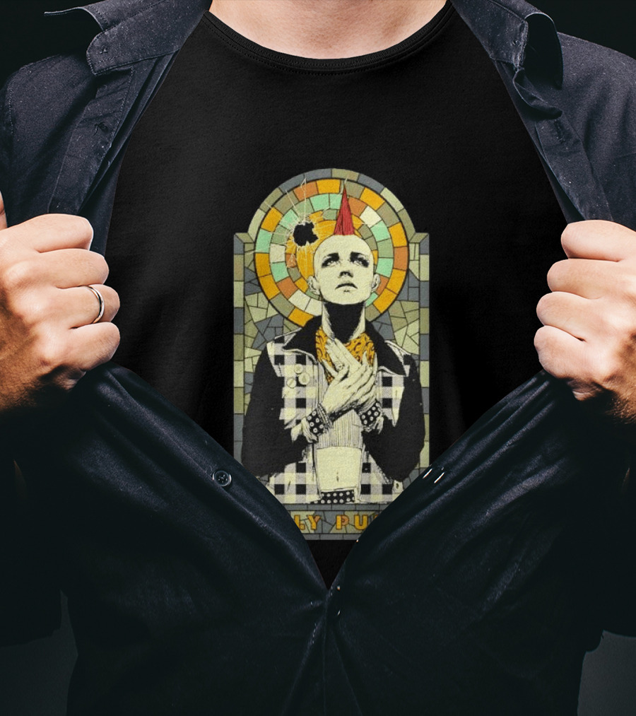 Holy Punk Rock Stained Glass Punk With Mohawk And Plaid Jacket T-Shirt