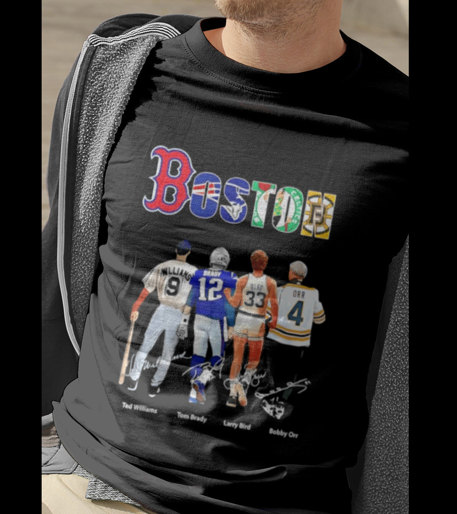 Boston Sports Icons Ted Williams Tom Brady Larry Bird Bobby Orr T-Shirt