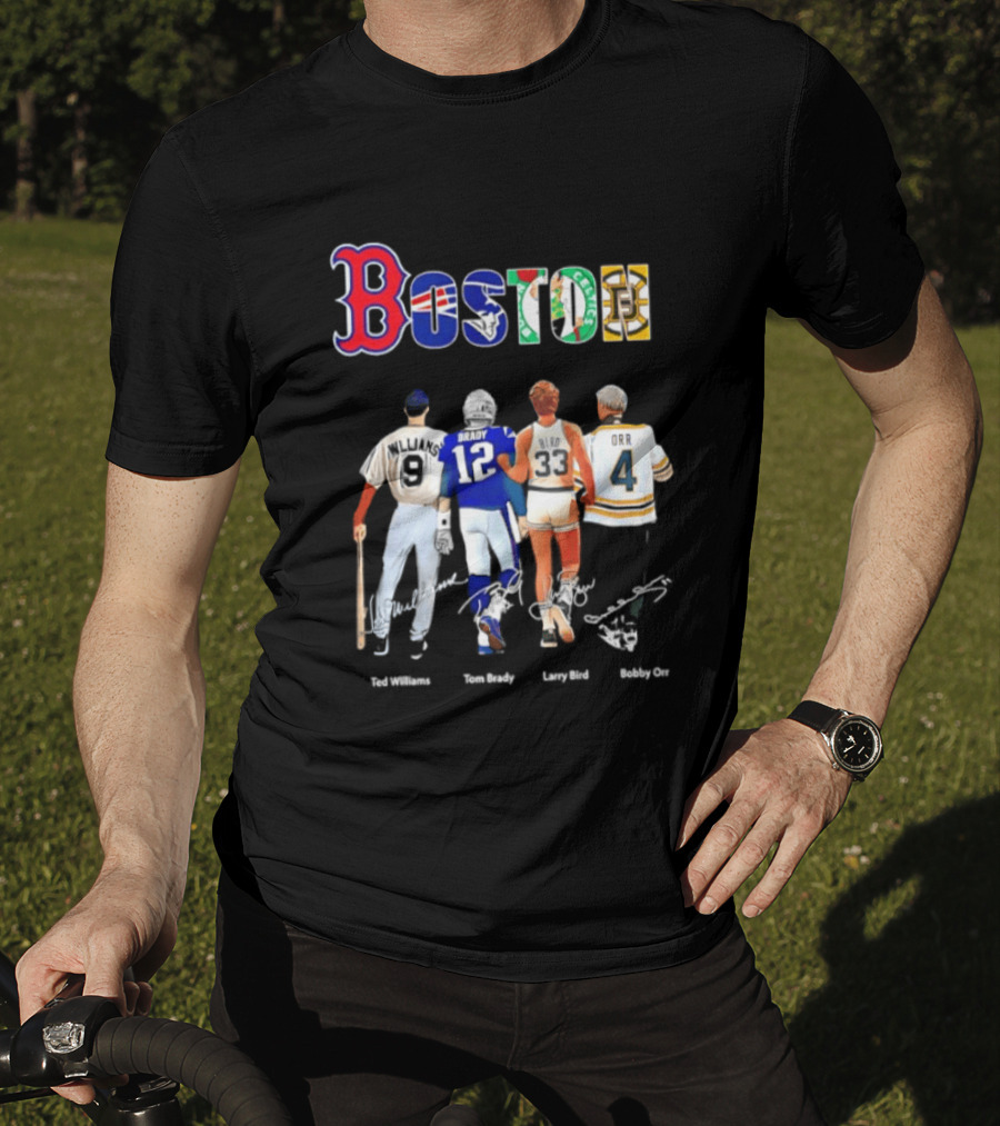 Boston Sports Icons Ted Williams Tom Brady Larry Bird Bobby Orr T-Shirt