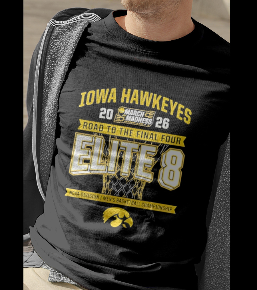 Iowa Hawkeyes 2026 Road To The Final Four Elite 8 NCAA Division I Men's Basketball Championship T-Shirt