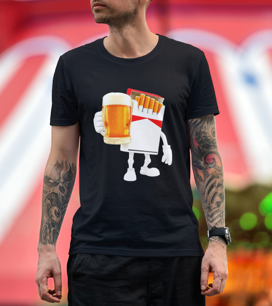 Pack Of Cigs With Beer Drinking Beer Smoking Cigarettes T-Shirt