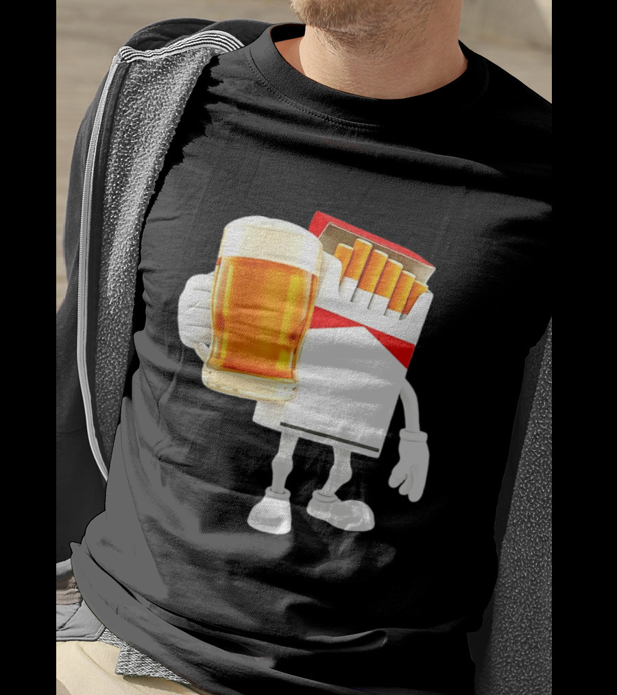 Pack Of Cigs With Beer Drinking Beer Smoking Cigarettes T-Shirt