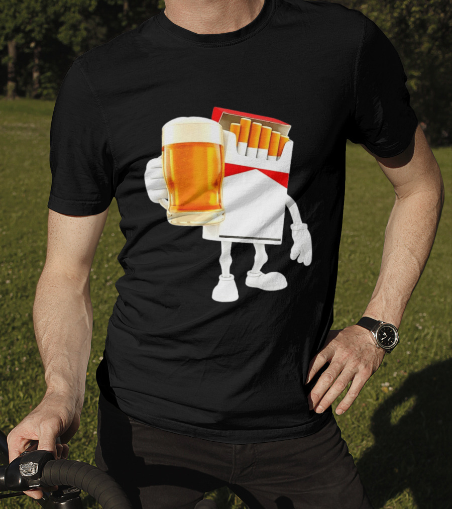 Pack Of Cigs With Beer Drinking Beer Smoking Cigarettes T-Shirt
