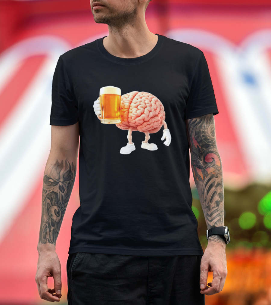 Brain Holding Beer Meme Fun Drinking Humor T-Shirt