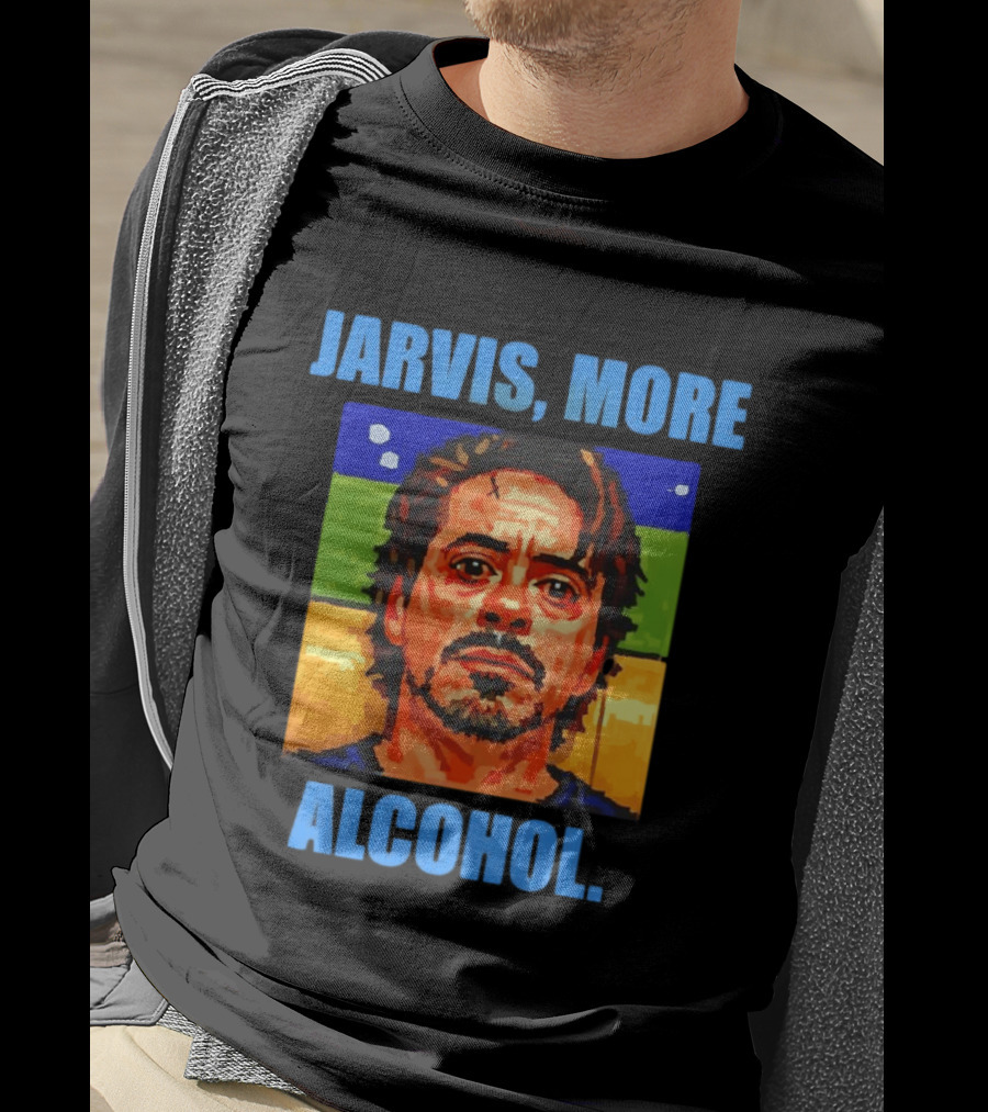 Jarvis More Alcohol Meme Iron Man Portrait Pop T-Shirt