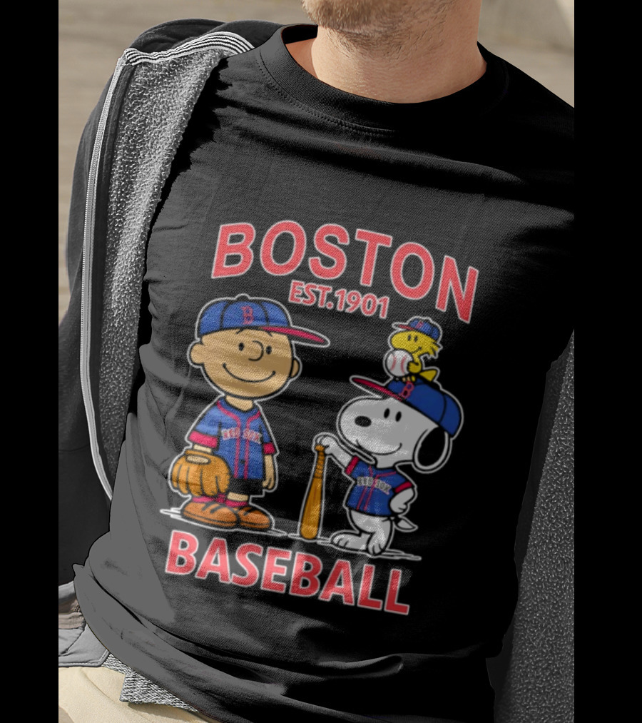 Boston Baseball Charlie Brown Snoopy Red Sox Est 1901 T-Shirt