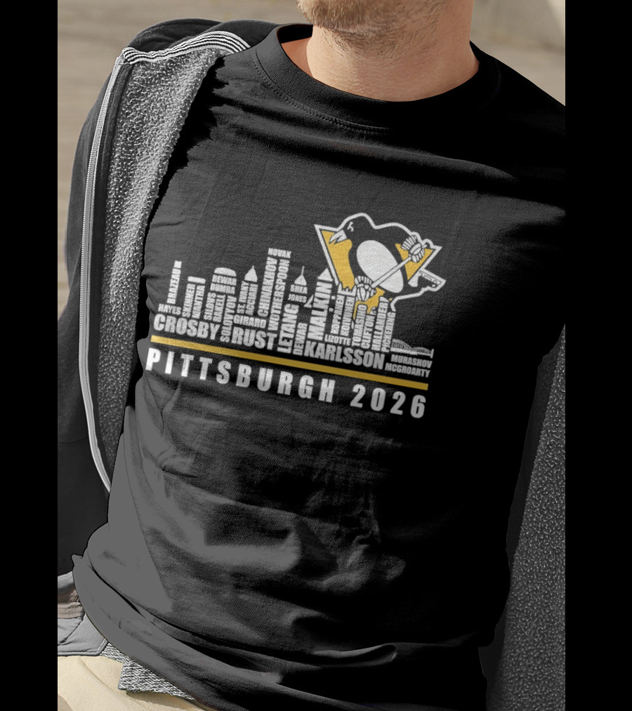 Pittsburgh 2026 Crosby Malkin Letang Guentzel Karlsson Hockey Team Skyline T-Shirt