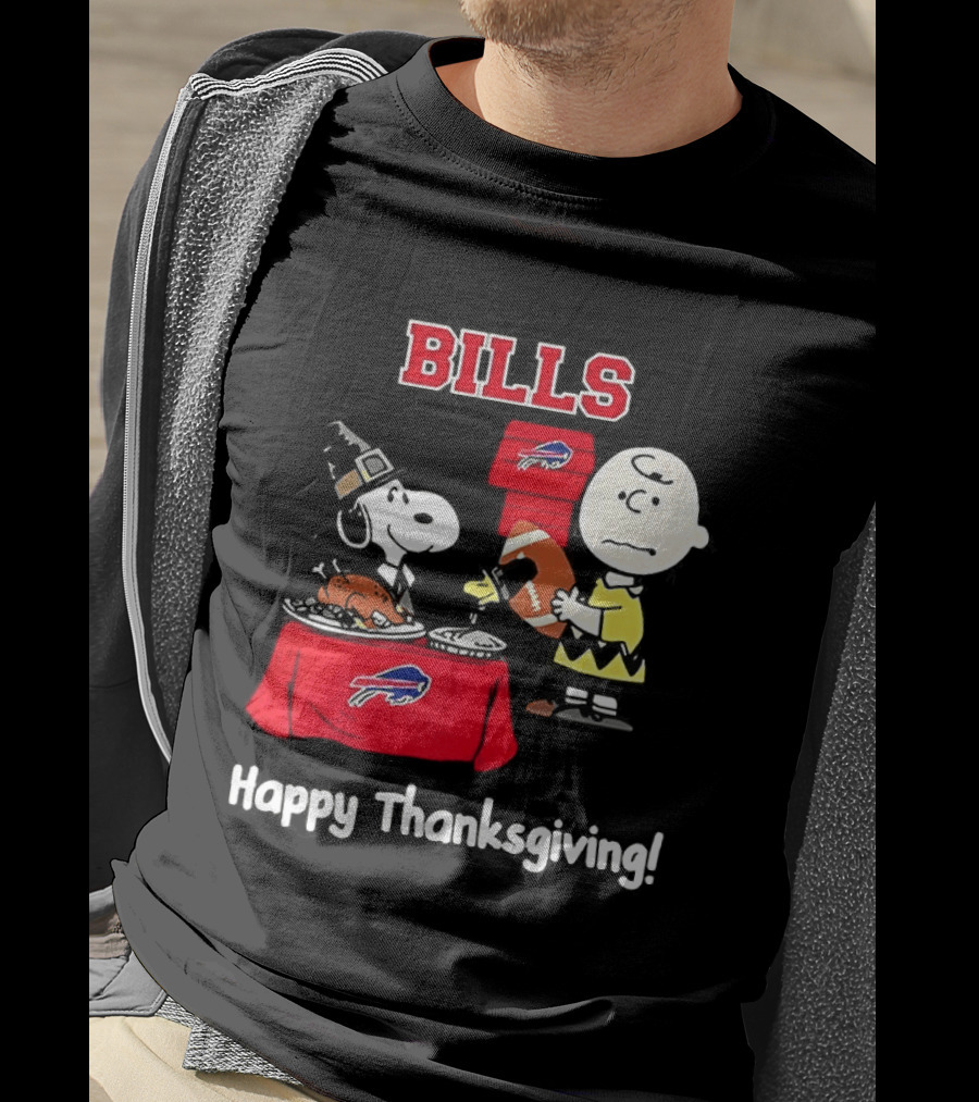 Snoopy And Charlie Brown Celebrate Buffalo Bills Happy Thanksgiving T-Shirt