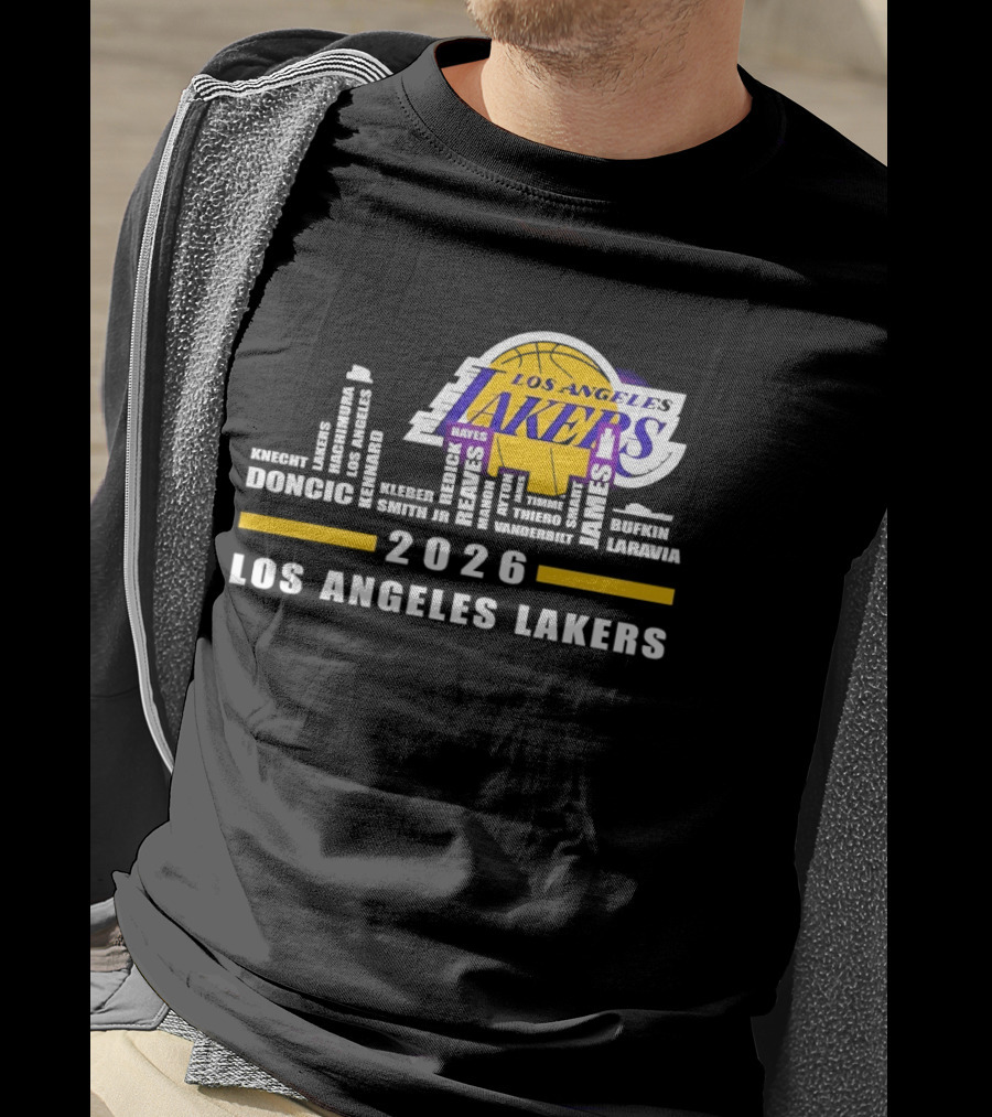 NBA Los Angeles Lakers 2026 Skyline Hayes And Doncic T-Shirt