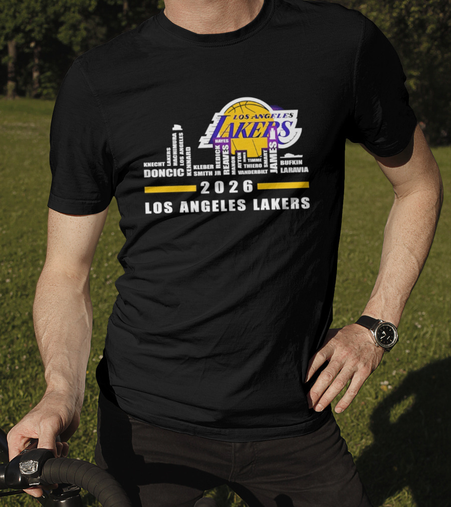 NBA Los Angeles Lakers 2026 Skyline Hayes And Doncic T-Shirt