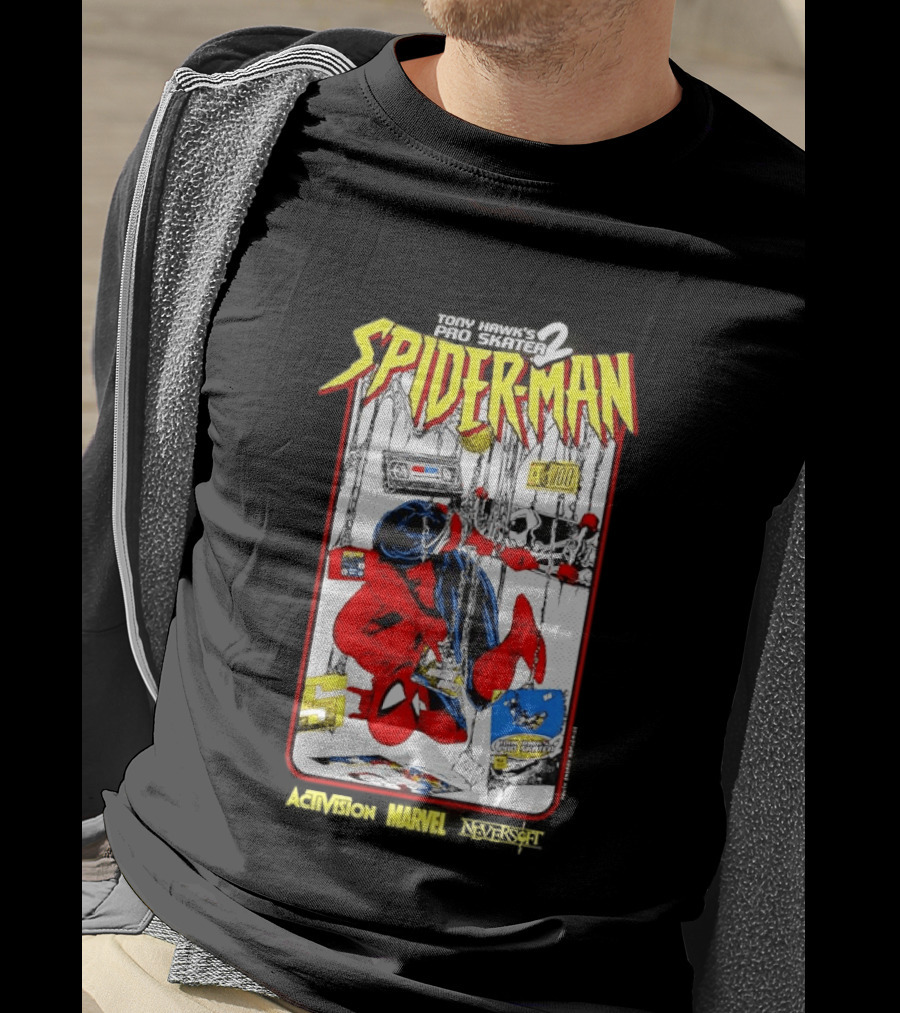Spider Man Marvel Comics Tony Hawk's Pro Skater 2 Video Game Scene T-Shirt