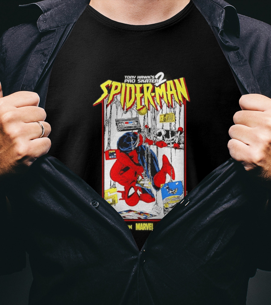 Spider Man Marvel Comics Tony Hawk's Pro Skater 2 Video Game Scene T-Shirt