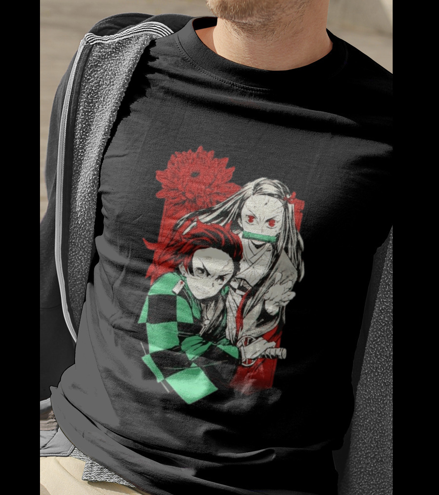 Tanjiro And Nezuko Demon Slayer Manga Red Flower T-Shirt